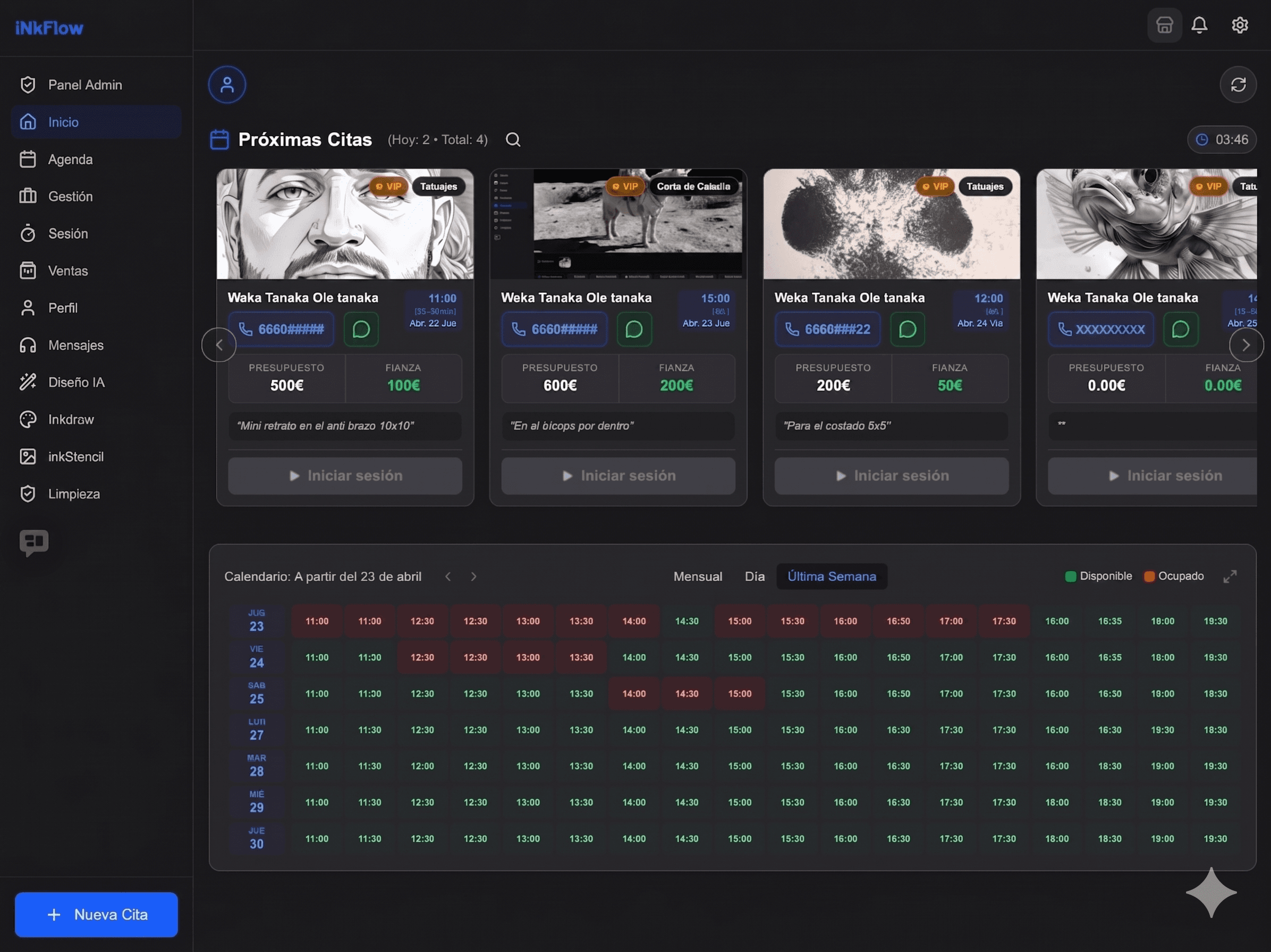 Vista general de iNkFlowBarber